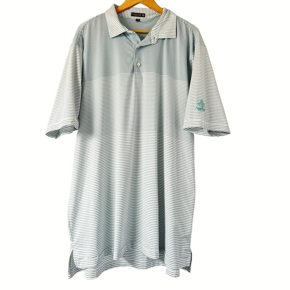 Peter Millar Summer Comfort Golf Polo Sz XXL Green/White Stripe Logo